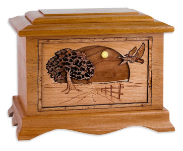 Flying Home Urn with 3D Inlay Wood Art - Mahogany