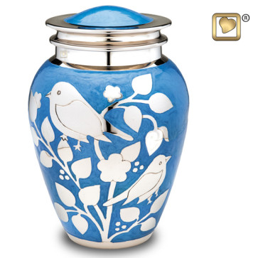 Silver Blessing Birds Cremation Urn for Ashes