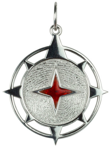 True North Compass Fingerprint Pendant for Men with Colored Resin Center