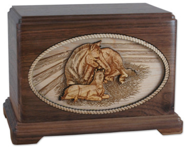 Mother's Love Horses Urn with 3D Inlay - Walnut