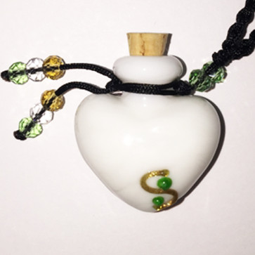 Opaque White Heart Glass Bottle Cremation Pendant for ashes