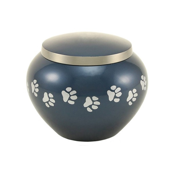 Smaller Solid Brass Urn~~Vibrant Blue w/Pewter Paw Prints~~5"~28Lbs 