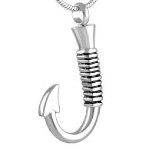 Fishing Hook Stainless Steel Cremation Pendant that holds ashes