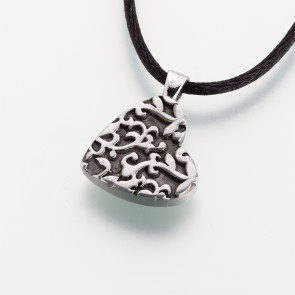 Pewter Heart with Filigree Pendant for Ashes - Antique Finish