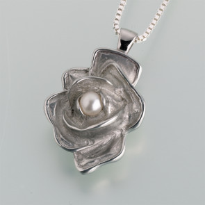 Pewter Rose with Pearl Necklace for Ashes - Classic Finish