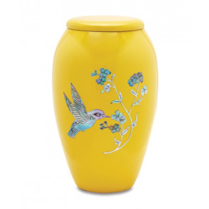 Yellow Hummingbird Cremation Urn for Ashes