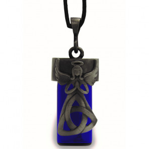 Trinity Angel Blue Glass Bottle Cremation Pendant for ashes