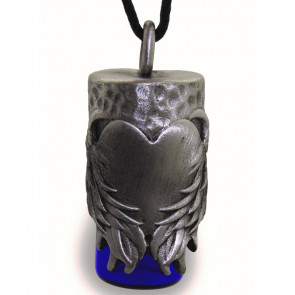 Wings of Love Blue Glass Bottle Cremation Pendant for ashes