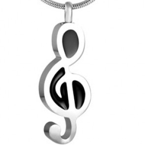 Treble Clef Stainless Steel & Black Enamel Cremation Pendant for ashes