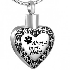 Always in my Heart Paw Print Stainless Steel Pet Ashes Pendant