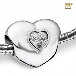 Sterling Silver Heart Cremation Bead with Clear Crystal 