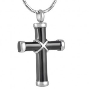 Black Wrapped Cross Pendant for Ashes (Front)
