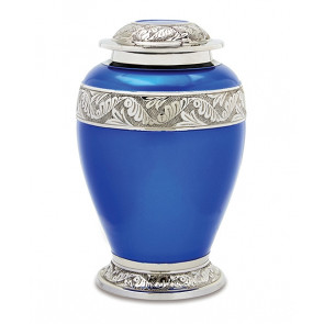 Blue and Silver Brass Cremation Urn for Ashes