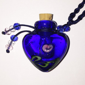 Blue Heart Glass Bottle Cremation Pendant
