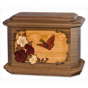 Butterfly Cremation Urn for Ashes with 3D Inlay Wood Art - Walnut