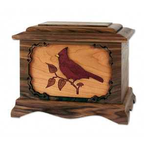 Cardinal Cremation Urn for Ashes with 3D Inlay Wood Art - Walnut