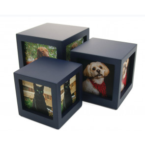 Navy Blue Photo Cube Urn for Pet Ashes
