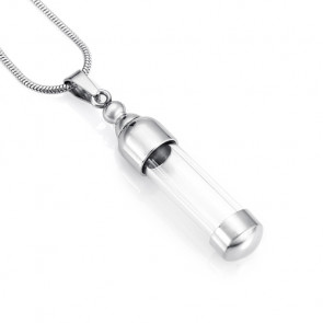 Cylinder of Love Stainless Steel & Glass Cremation Pendant for ashes