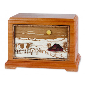 Dairy Cows Cremation Urn for Ashes with 3D Inlay Wood Art - Mahogany