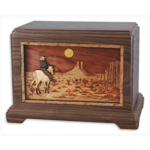 Desert Horse Cremation Urn for Ashes with 3D Inlay Wood Art - Walnut