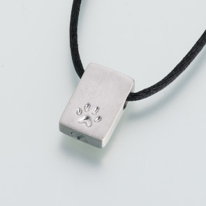Sterling Silver Rectangle Pendant for Ashes with Paw Print