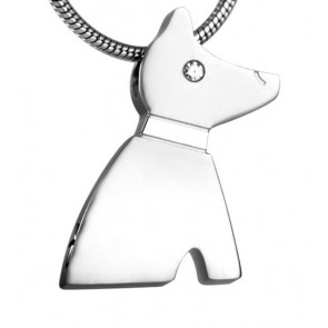 Dog Silhouette Stainless Steel & Crystal Pet Ashes Pendant
