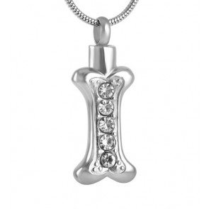 Dog Bone with Crystals Stainless Steel Pet Ashes Pendant