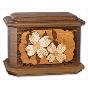 Dogwood Blossoms Cremation Urn for Ashes with 3D Inlay Wood Art - Walnut
