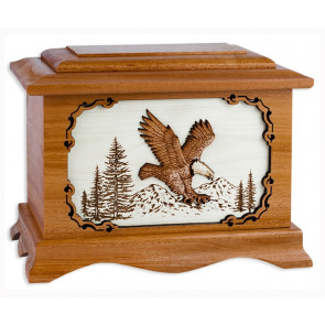 Eagle Cremation Urn for Ashes with 3D Inlay Wood Art - Mahogany