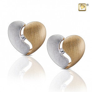 Gold Heartfelt Two Tone Earrings with Clear Crystal to compliment matching pendant necklace for ashes