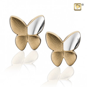 Gold Butterfly Two Tone Stud Earrings