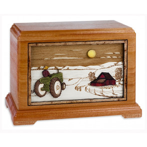 Farm and Tractor Cremation Urn for Ashes - Mahogany