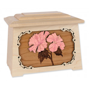 Hibiscus Cremation Urn for Ashes with 3D Inlay Wood Art - Maple