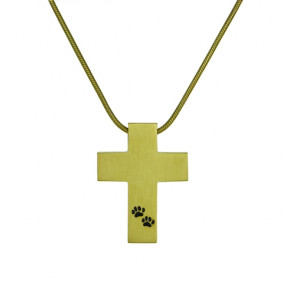 Bronze Cross with Paw Prints Cremation Pendant