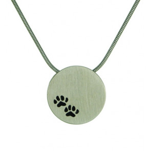 Pewter Round Cremation Pendant with Paw Prints