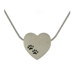 Pewter Heart with Paw Prints Cremation Pendant for Pet Ashes