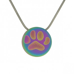 Rainbow Cremation Pendant with Large Paw Print - Front