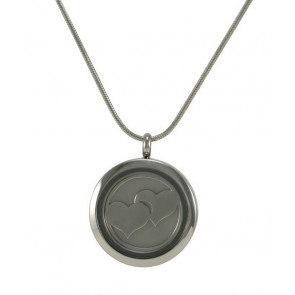 Double Heart Pewter Necklace for Pet Ashes with Interchangeable Insert
