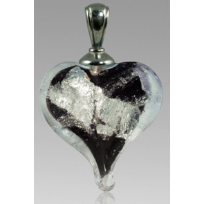 Precious Metals Heart Cremation Pendant - Silver and Black