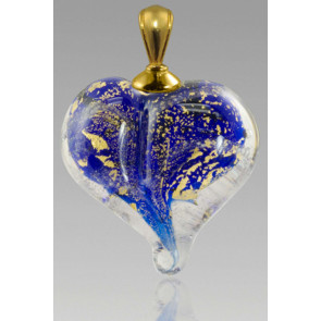 Precious Metals Heart Cremation Pendant - Gold and Blue