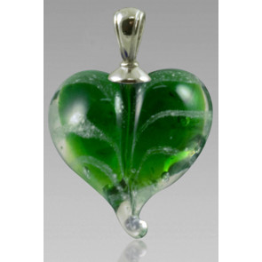 Loving Memory Glass Heart Cremation Pendant - Green