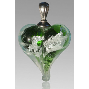 Precious Metals Heart Cremation Pendant - Silver and Green