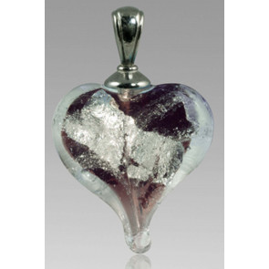Precious Metals Heart Cremation Pendant - Silver and Plum