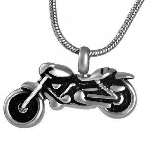 Motorcycle Stainless Steel & Black Enamel Cremation Pendant to hold ashes