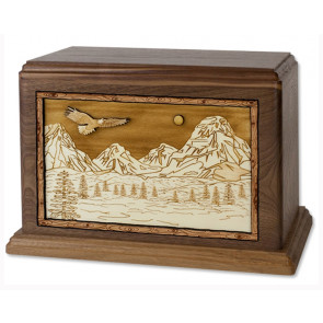 Mountain Splendor Cremation Urn for Ashes with 3D Inlay Wood Art - Walnut