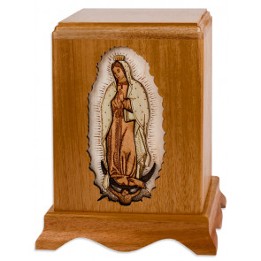 Our Lady of Guadalupe Cremation Urn for Ashes - Mahogany