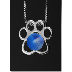 Paw Print Pendant with Blue Glass Cremation Pearl - Sterling Silver