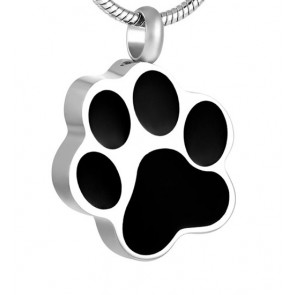 Paw Print Stainless Steel & Black Pet Ashes Pendant