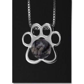 Paw Print Pendant with Gray Glass Cremation Pearl - Sterling Silver