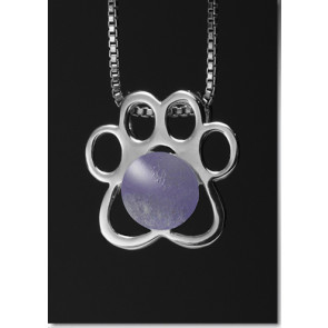 Paw Print Pendant with Lavender Glass Cremation Pearl - Sterling Silver